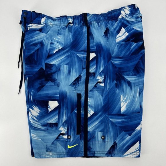 Nike Swimming Trunks Shorts Men's Swim XXL Blue Geometric Mesh‎ Lined - Picture 6 of 12